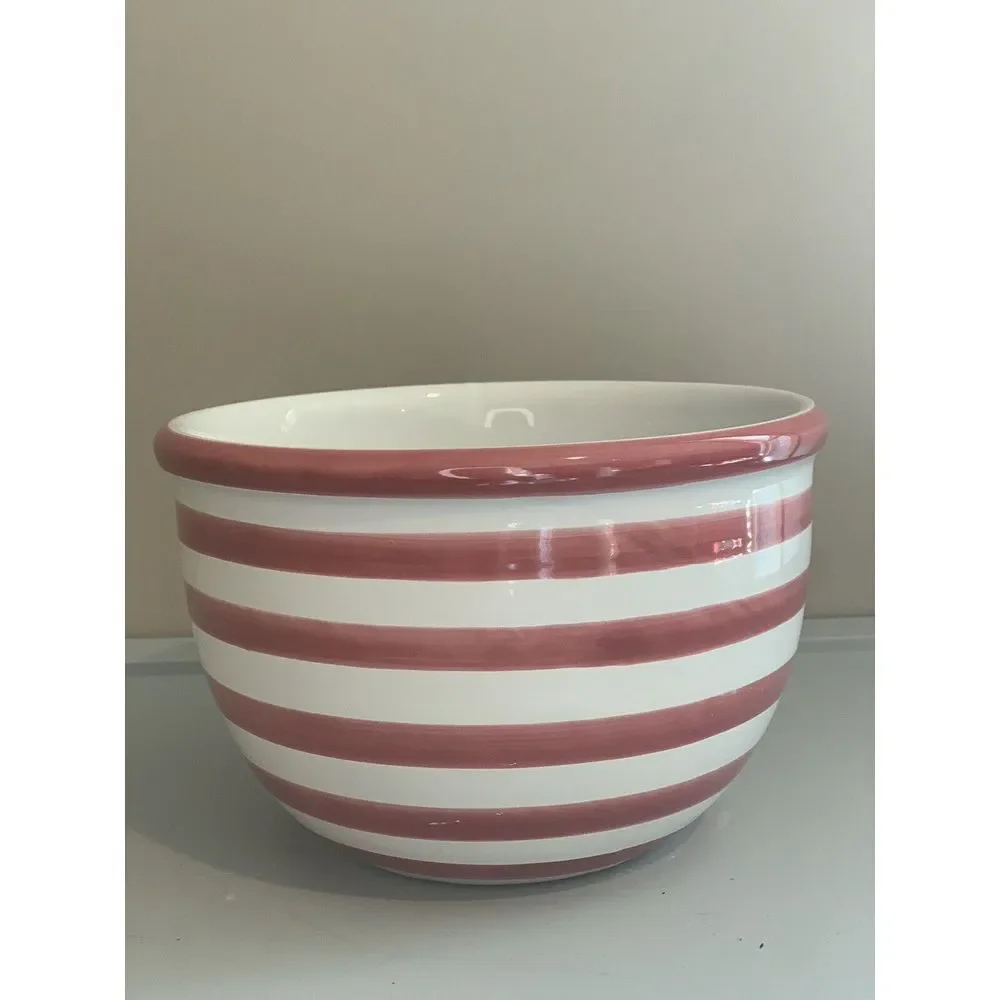Pier 1 Serving Bowl‎ Hand Painted Made in Italy Red & White Stripe